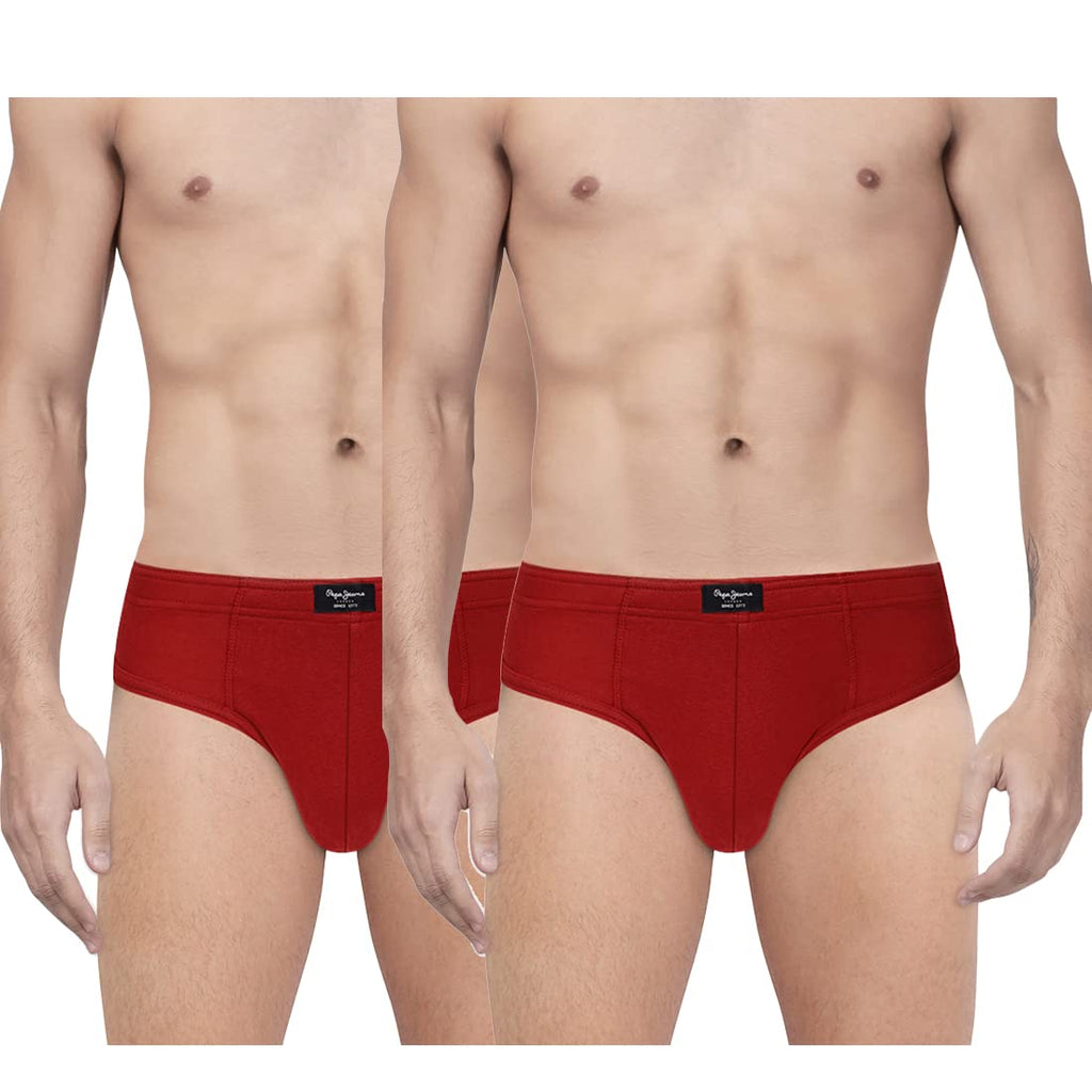 Pepe Jeans Innerwear MenS Solid Cotton Antibacterial Brief (Pack Of 2) Red