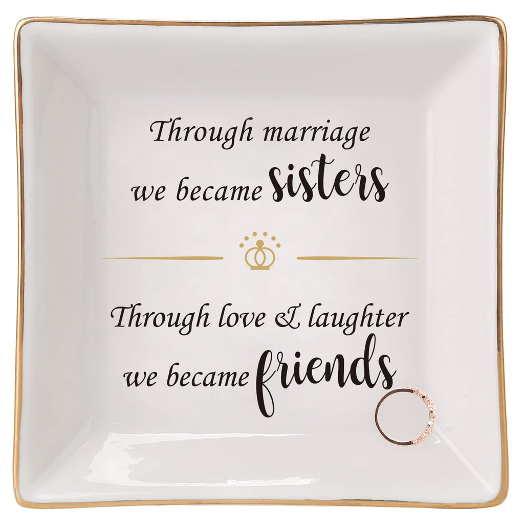 HOME SMILE Sister In Law Gifts-Ceramic Ring Dish Decorative Tray Gifts For Sister In Law, Valentine's Day Birthday Christmas Wed