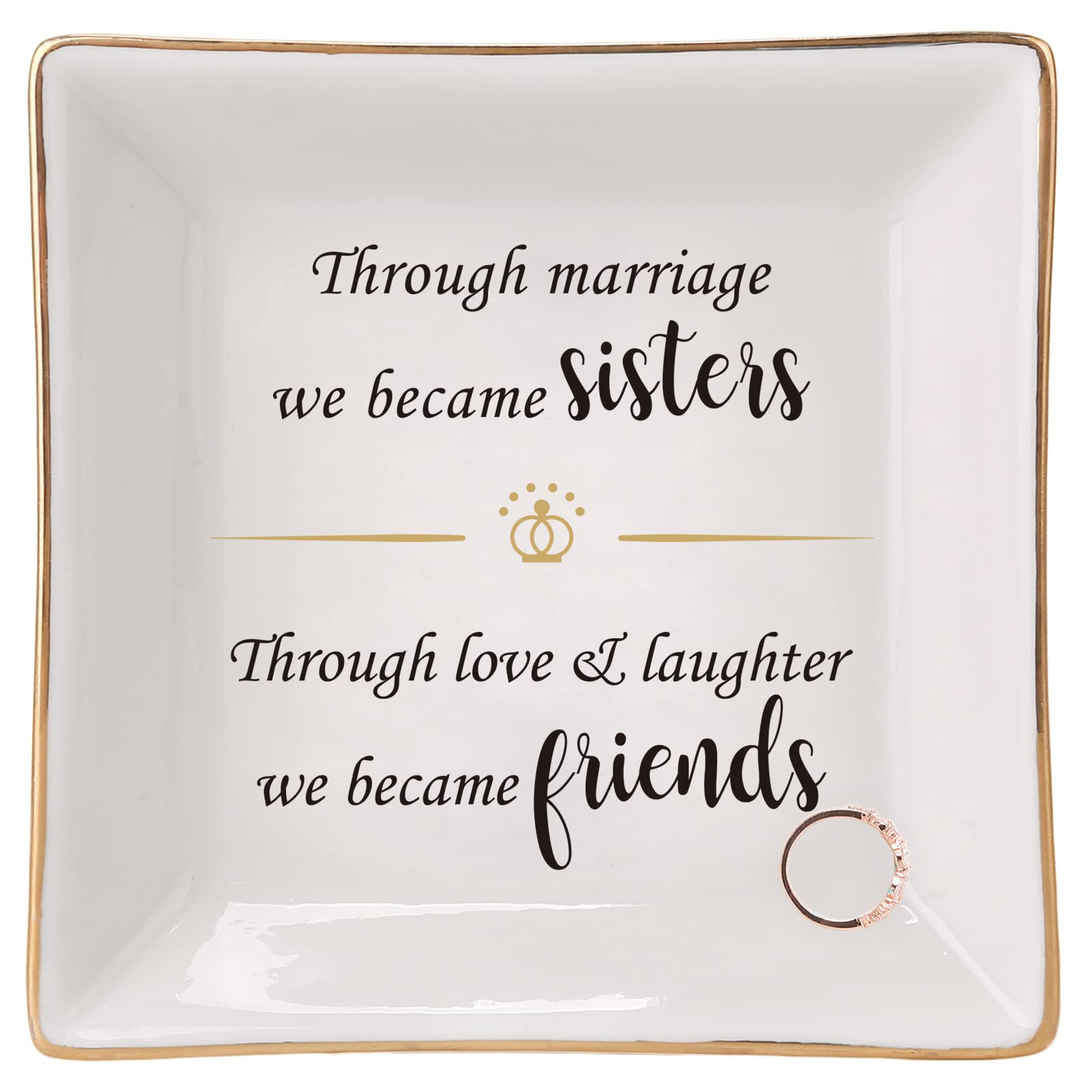 HOME SMILE Sister In Law Gifts-Ceramic Ring Dish Decorative Tray Gifts For Sister In Law, Valentine's Day Birthday Christmas Wed
