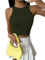 Toochki Top for Women| Crop Short Tops | Spandex | Olive | Strachable Tank Style Solid Tunics for Girls
