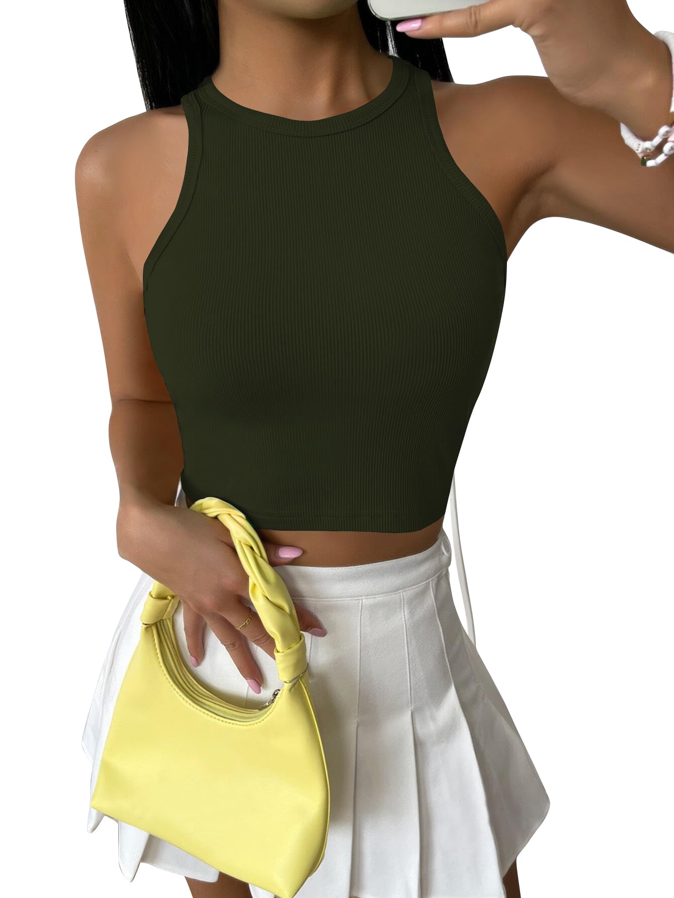 Toochki Top for Women| Crop Short Tops | Spandex | Olive | Strachable Tank Style Solid Tunics for Girls
