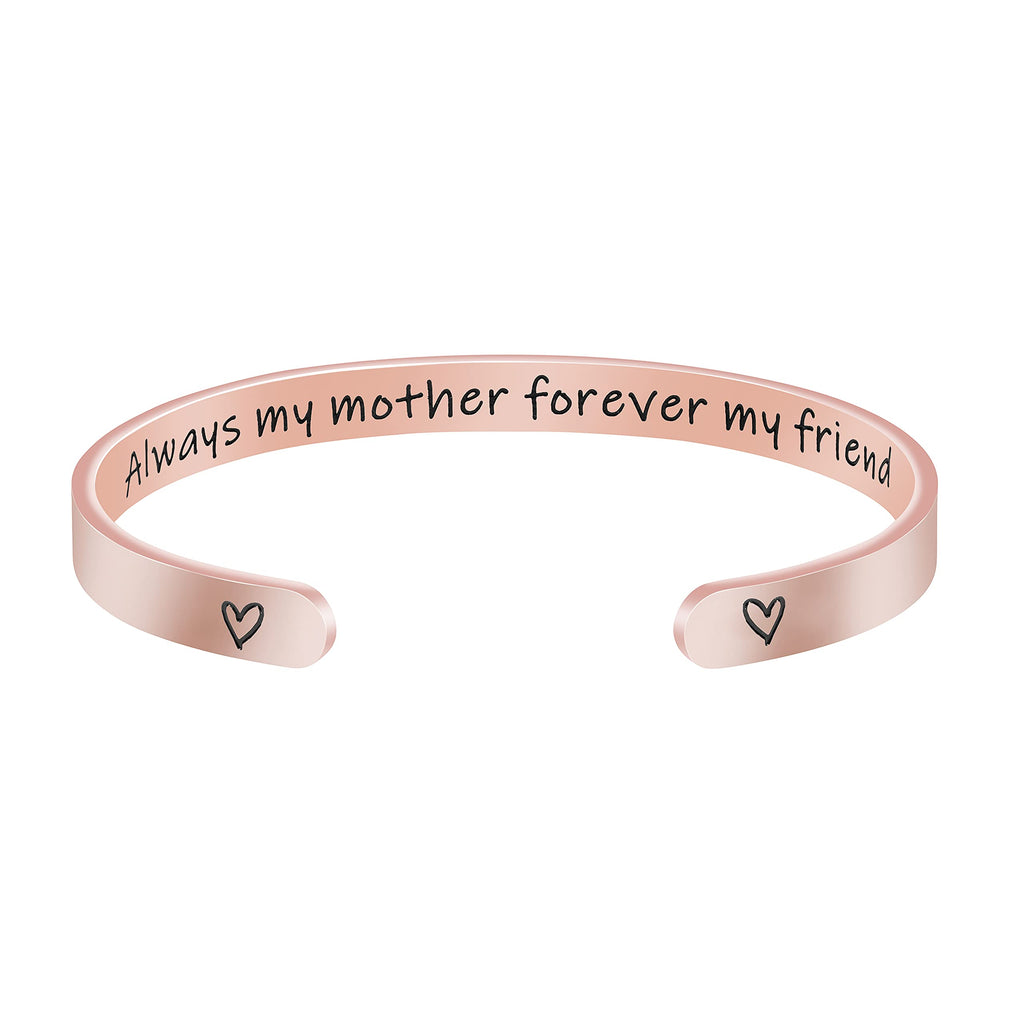 JoycuFF Mother's Day Gifts for Mom Mother Mommy Inspirational Cuff Bracelets Christmas Birthday Rose Gold Jewelry Mantra Alway M