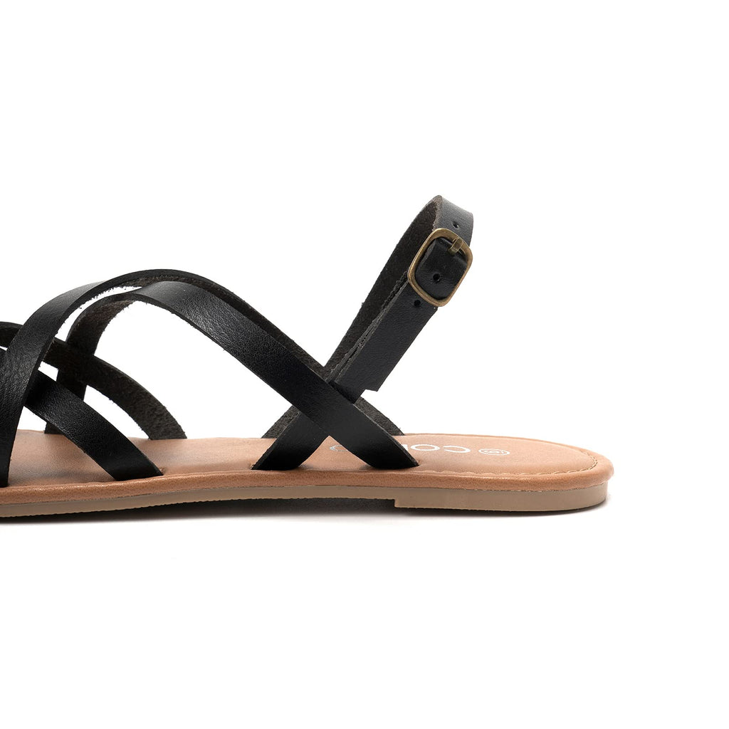COLGO Women's Summer Strappy Flat Sandals, Adjustable Casual Fisherman Sandal with Open Toe Slingback Gladiator Sandals (8,Black