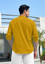 Royalscout Men Cotton Blend Full Sleeve Short Kurta Gold