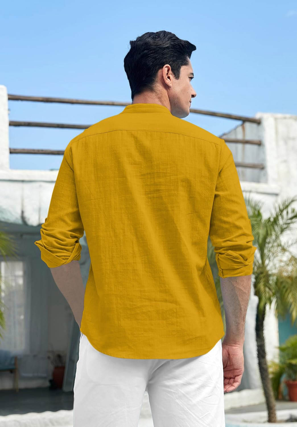 Royalscout Men Cotton Blend Full Sleeve Short Kurta Gold