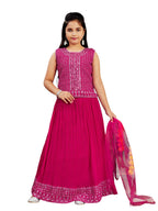 Aarika Girls Ethnic Wear Rani Colour Mirror Embroidery Georgette Lehenga Choli Set (4-10 Years)