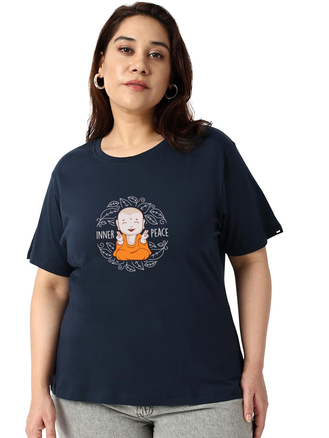 Bewakoof WomenS Graphic Print Regular Fit Half Sleeve Round Neck Cotton Plus Size T-Shirt_694271_Blue_3Xl
