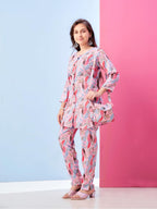 Aarika Girls Casual Wear Pink Colour Leaf Print Polyester Co-ord Set-8-15 Years (KP-TR-K-1060)