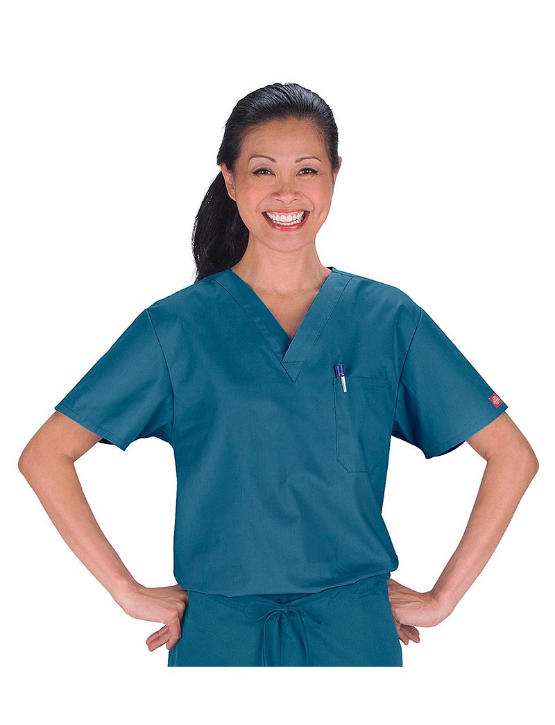 Dickies Mens Signature V-Neck Scrubs Shirt, caribbean Blue, X-Large