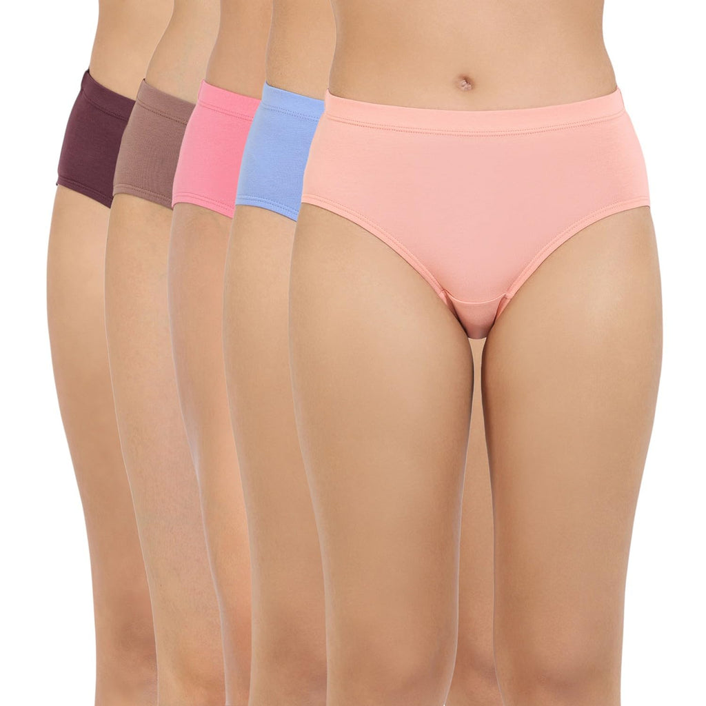 Zivame Womens Cotton Blend Classic Solid Hipster Panties (Pack of 5) (ZI28AS-Fig Nutmg CrAlm Rprose Prsnjwl_Fig
