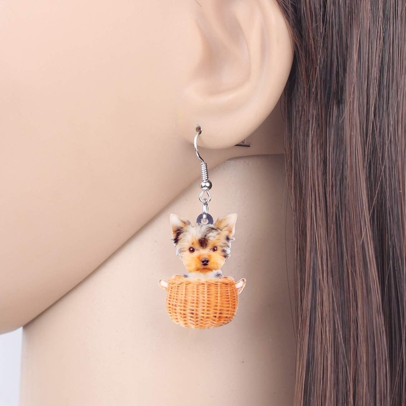 NEWEI Acrylic Cute Basket Of Tiny Yorkshire Terrier Dog Earrings Drop Dangle Animal Jewelry For Women Gift