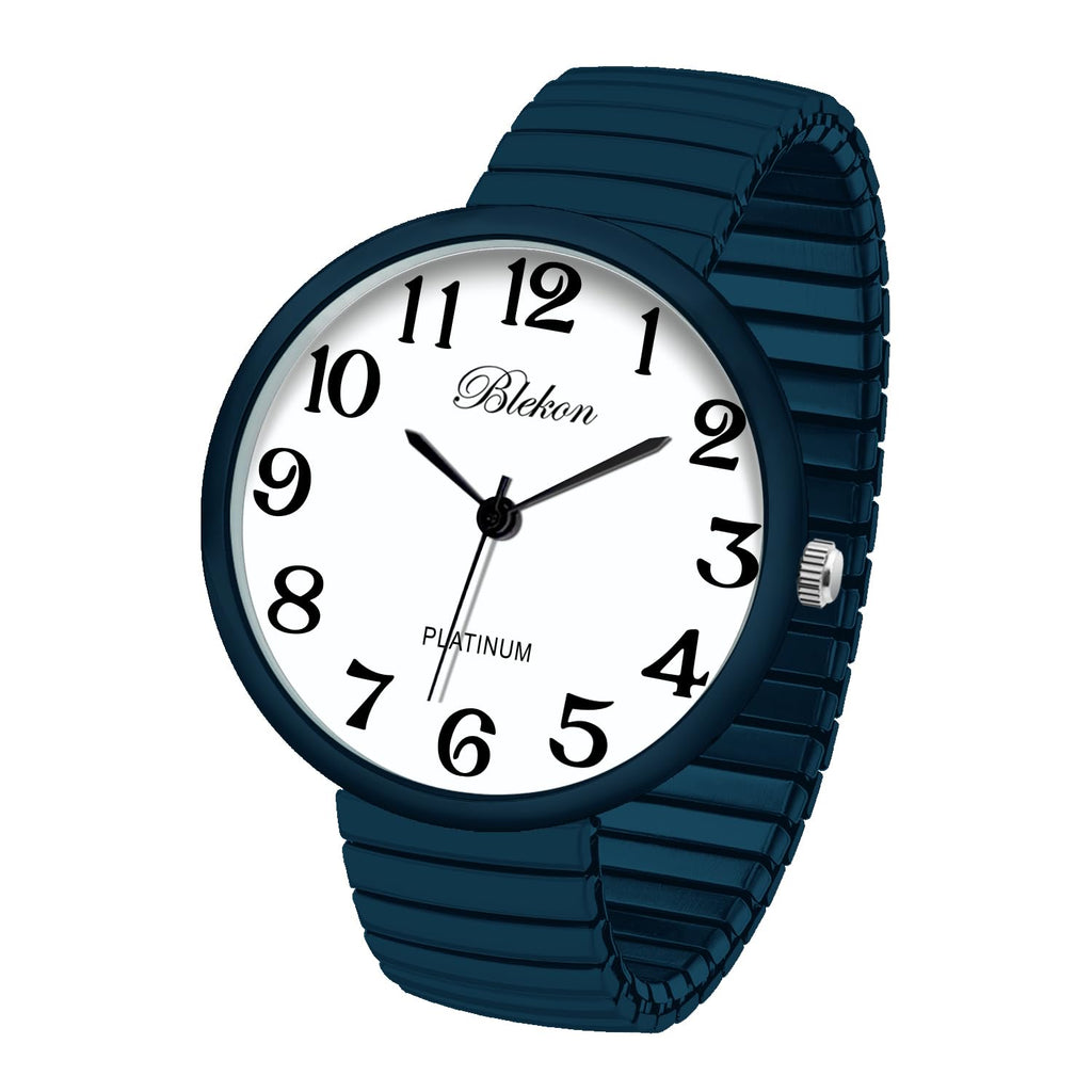 Blekon Collections New Super Large Face Stretch Band Japanese Movement PC21J Fashion Watch (Teal)