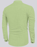 Hemrin MenS Cotton Blend Full Sleeve Short Kurta Shirt With Mandarin Collar Light Green