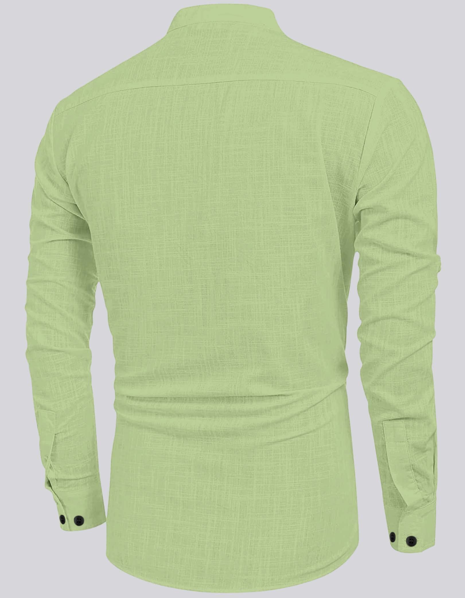 Hemrin MenS Cotton Blend Full Sleeve Short Kurta Shirt With Mandarin Collar Light Green
