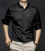 Deelmo MenS Stylish Solid Satin Casual Shirt For Men Full Sleeves| Poly Satin Silk Shirt Black