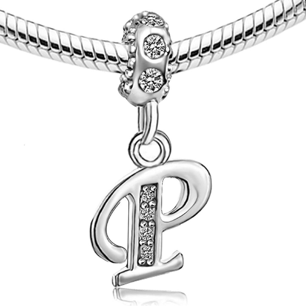 JMQJewelry P Letters Initials P Dangle Mom Grandma Wife Alphabet Crystal Charms for Bracelets Sister Christmas Dad Papa Jewelry