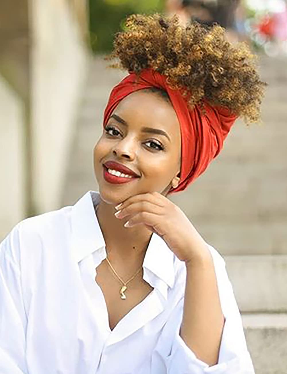 Harewom Headwraps for Women Solid Color Fashion Long Hair African Turban Muslim Headband for Braids Locs Curly Hair Orange