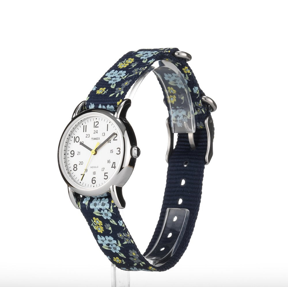 Timex Women's T2P370 Weekender 31mm Blue Floral Nylon Slip-Thru Strap Watch