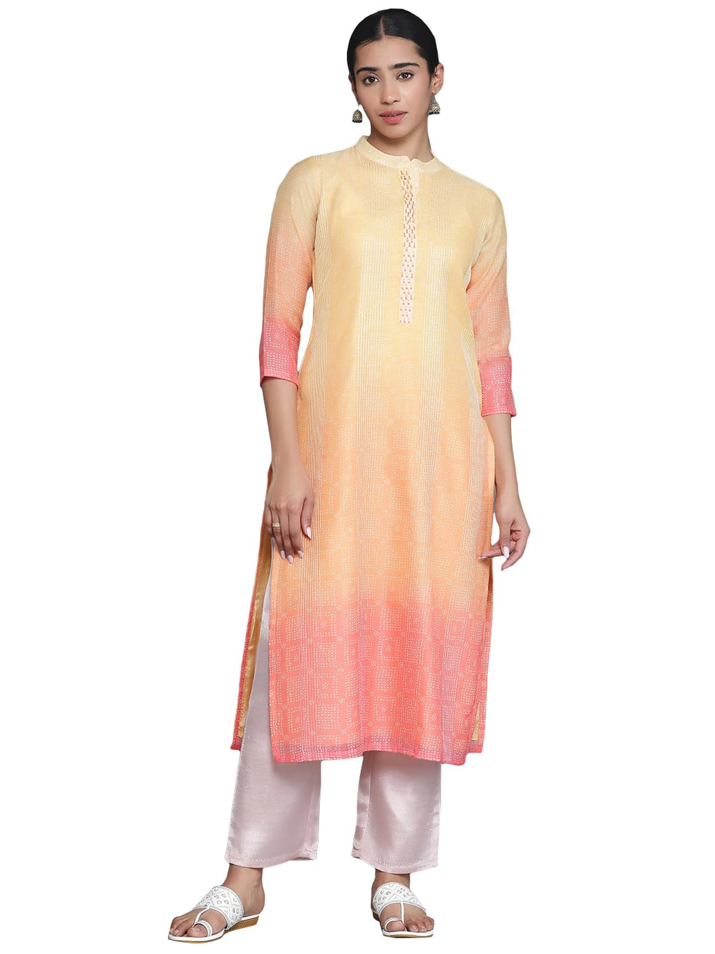 Libas Women'S Chanderi Printed Straight Kurta (37051_Yellow