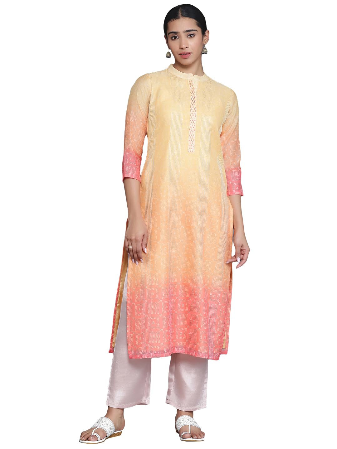Libas Women'S Chanderi Printed Straight Kurta (37051_Yellow
