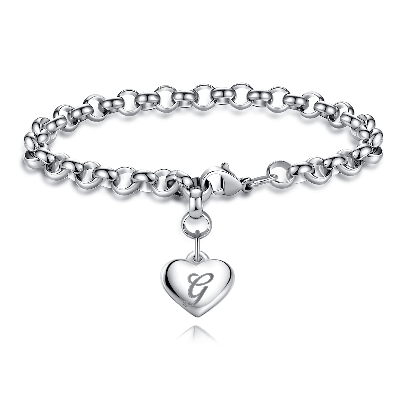 TONY & SANDY Initial Charm Bracelets Girls Stocking Stuffers Basket Christmas Gifts Teenage Girls Jewelry Stainless Steel Heart 