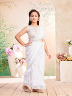 Aarika Girls Ethnic Wear Cream Colour Sequin Embroidery Georgette Lehenga Saree With Attachable Dupatta-(3-13 Years)-(SR-26038-C