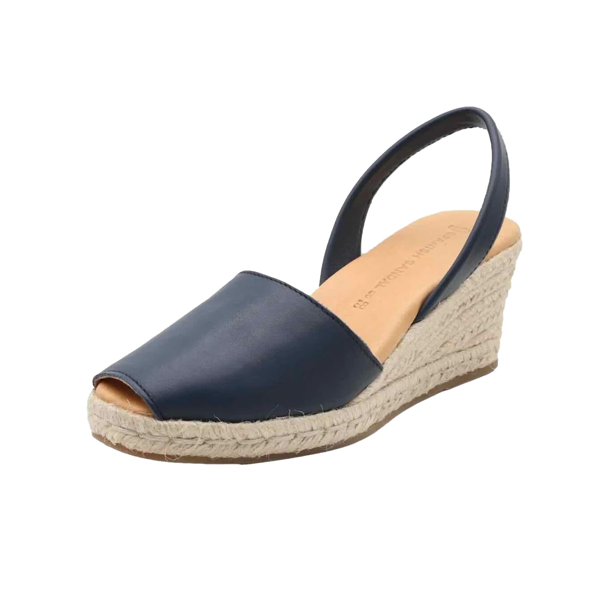 The Spanish Sandal co Espadrilles Wedges for Women, Dressy Soft Leather Peep Toe Womens Espadrille Sandals, Comfortable Casual Summer Slip On - Navy Blue-New Condition