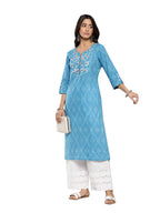 Libas Womens Cotton Yoke Design Straight Kurta (26198_Blue