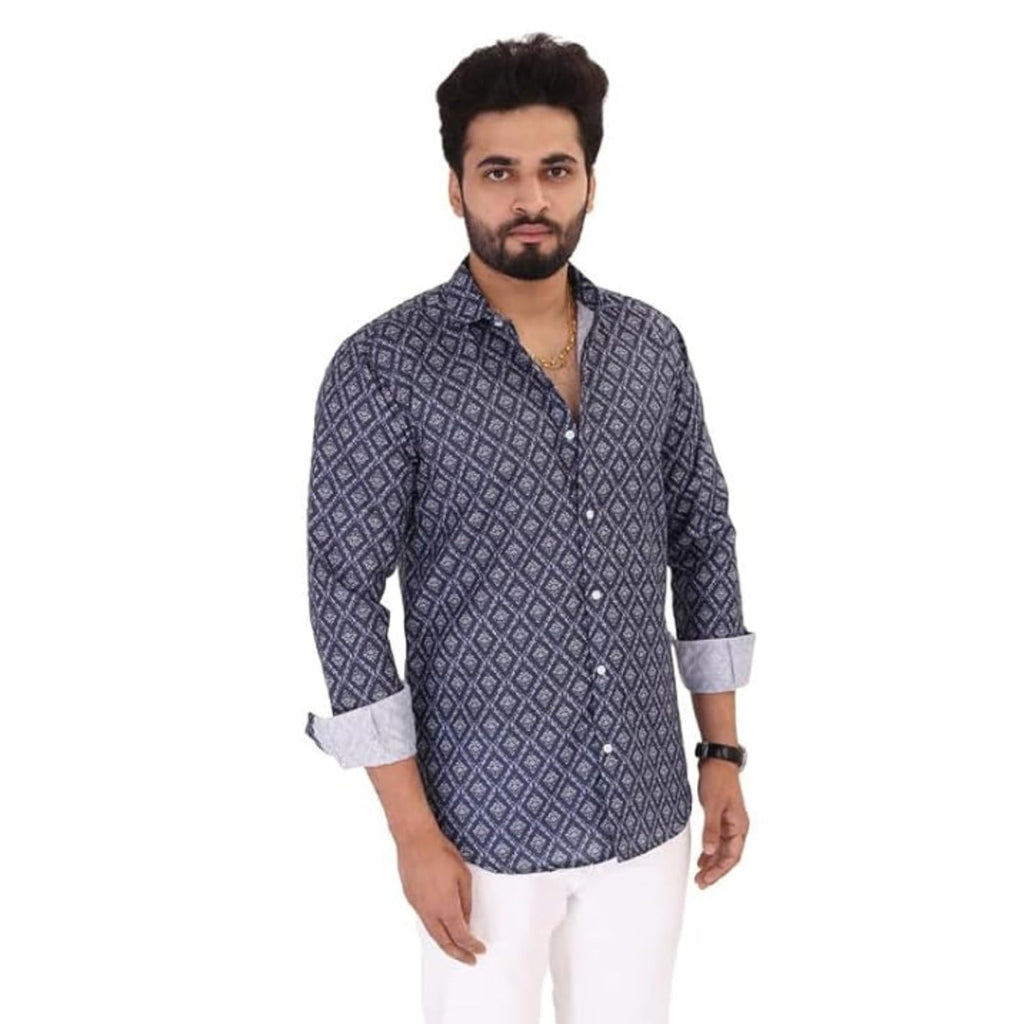 Brown Culture MenS Cotton Blend Abstract Print Shirt With Spread Collared Full Sleeves Standard Length And Button Down Closure 
