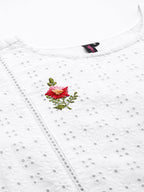 Ishin Women'S White Schiffli Embroidered Straight Kurta Set With Trouser And Dupatta