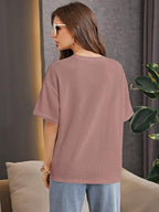 Trillmixa WomanS Half Sleeve Round-Neck T-Shirt: Stylish, Casual Waffle Cotton Fabric, Comfortable, Stretchable, Breathable, Ov