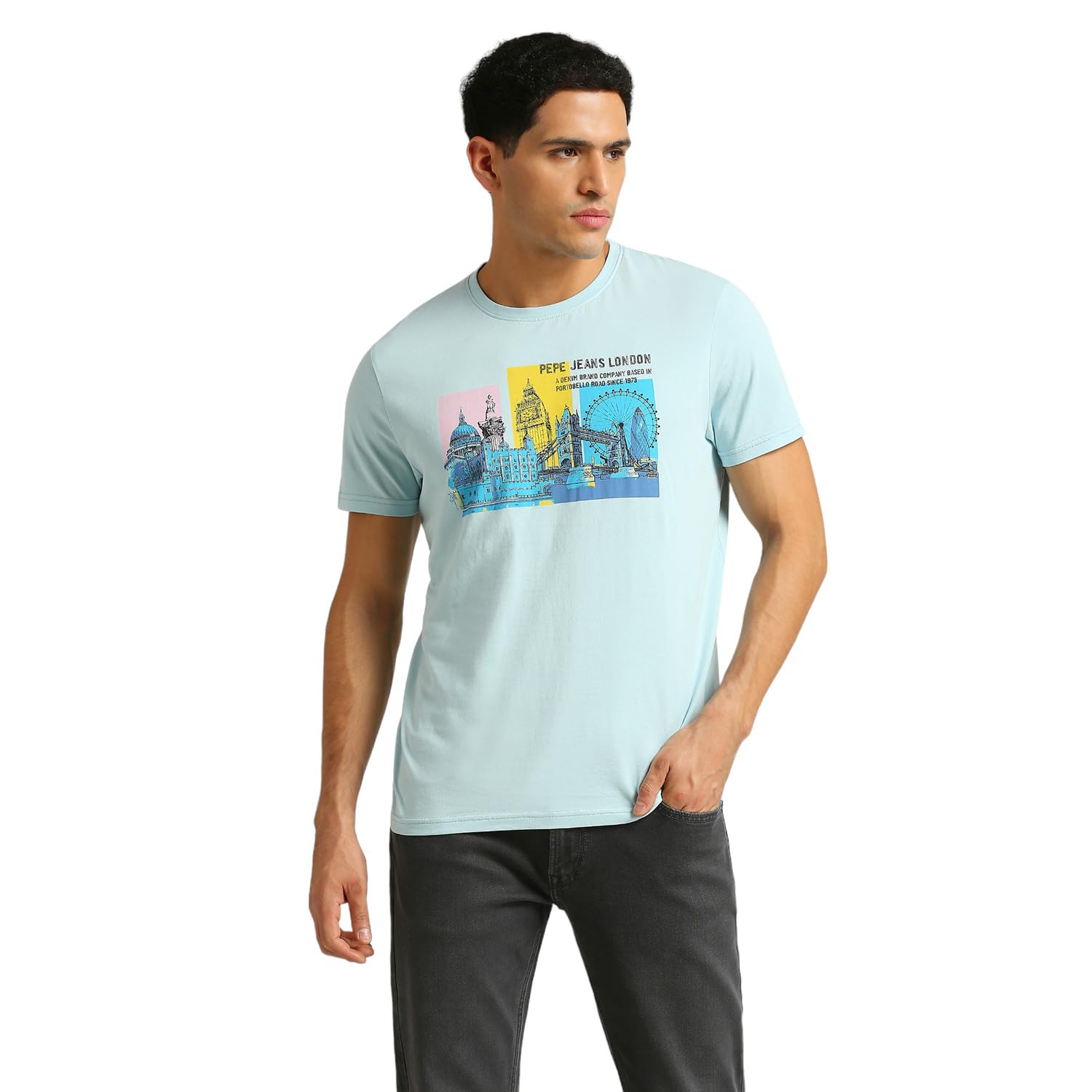 Pepe Jeans MenS Graphic Slim Fit T-Shirt (Pm509664_Stormy Sea Blue