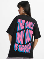 JUNEBERRY Pure Cotton Oversized Loose Baggy Fit Drop Shoulder Half Sleeve Cool Front & Back Graphic Printed Round Neck T-Shirt C