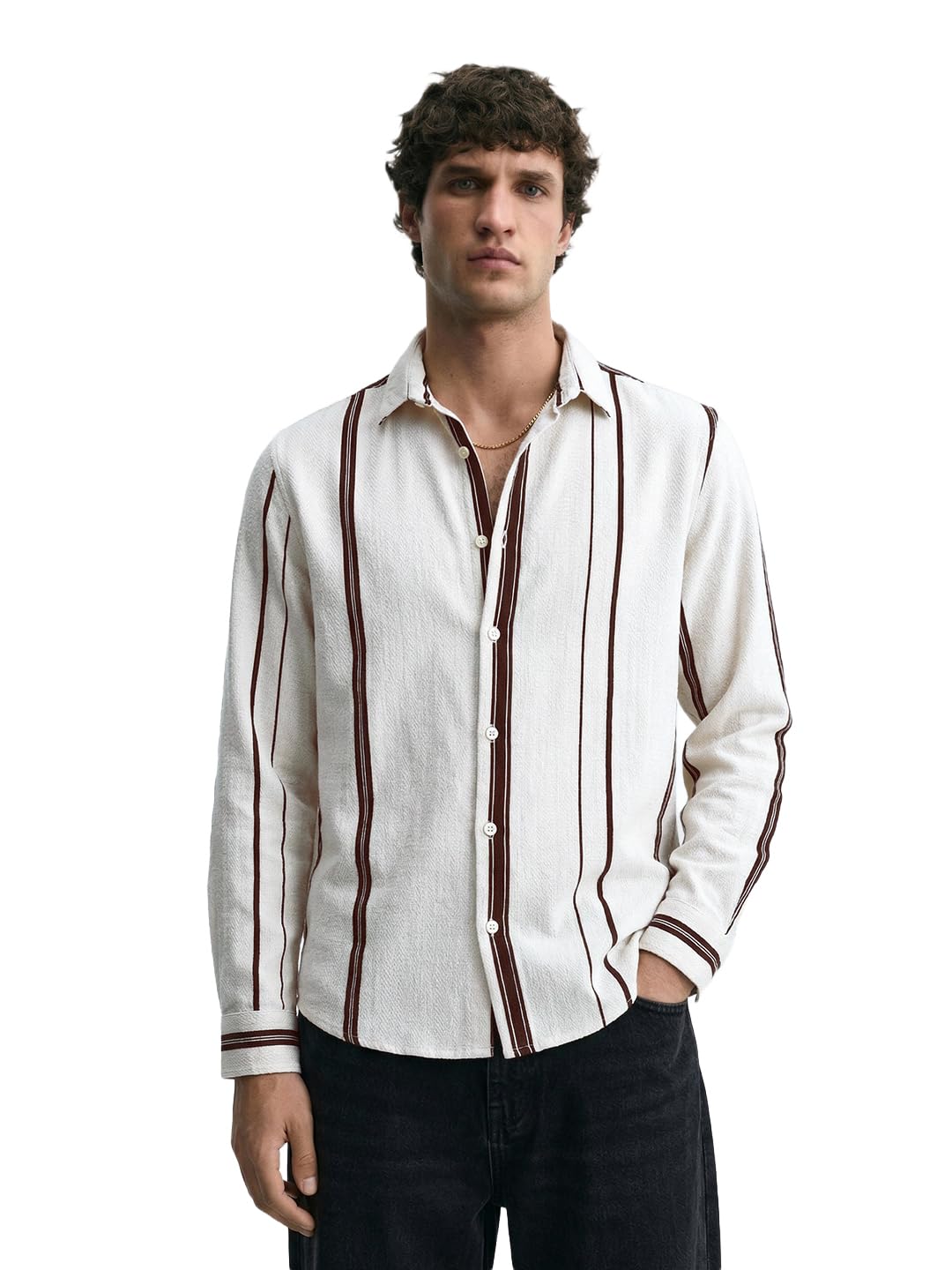 The Indian Garage Co Mens Regular Fit Striped Cutaway Collar Full Sleeves Sweater