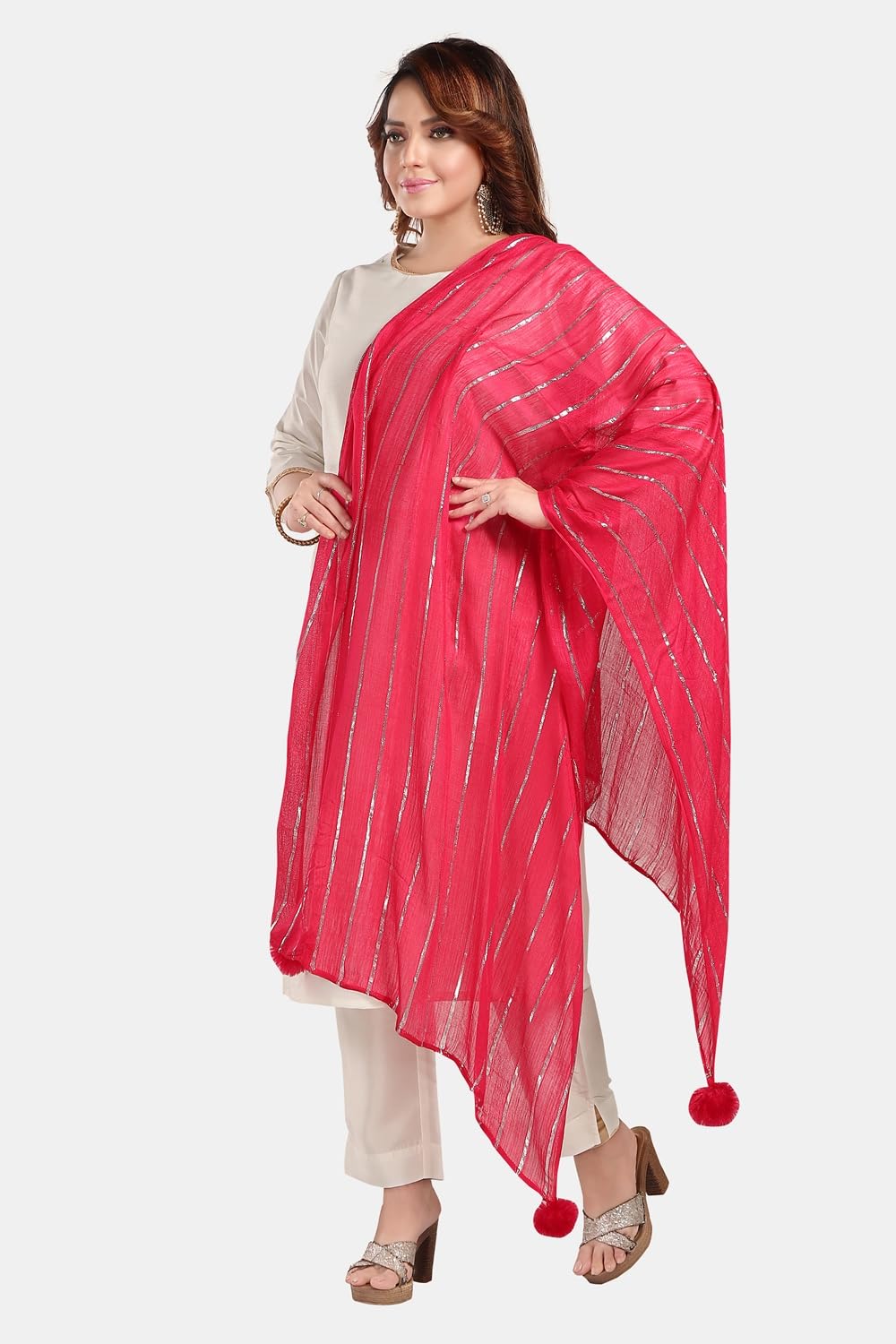 Fabme Shimmer Embellished Soft Cotton Dupatta - Pack Of 2 - Navy Blue, Dark Pink