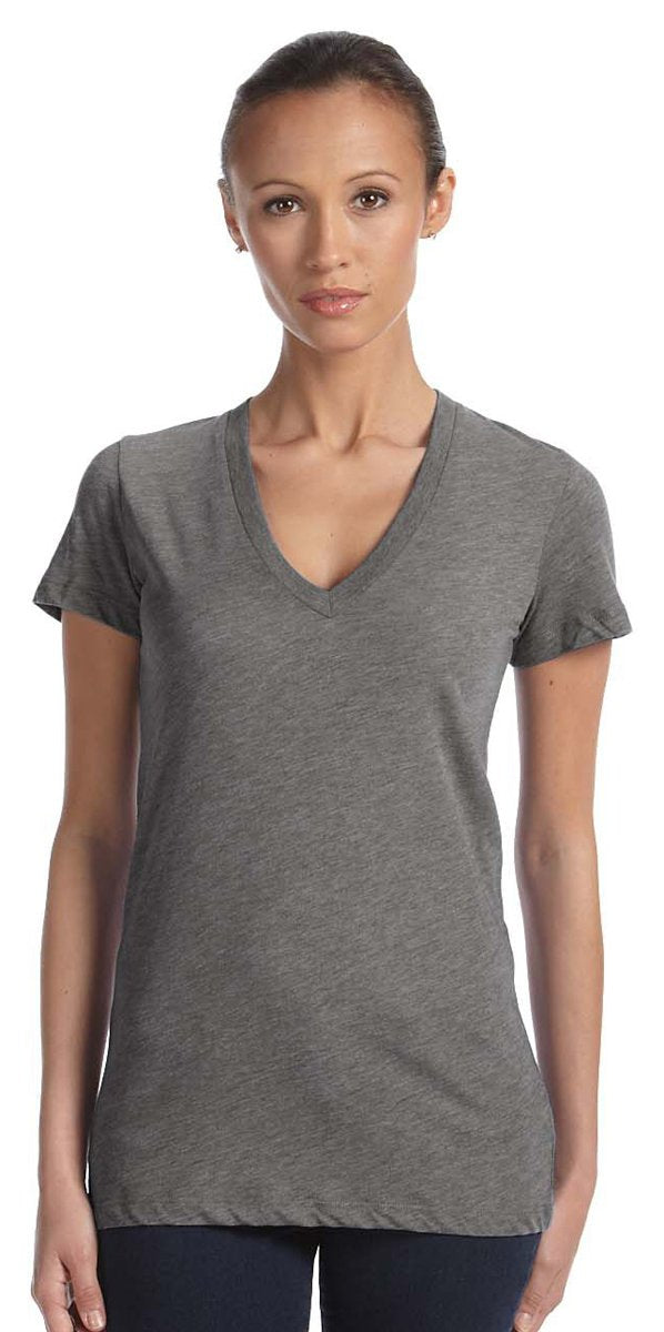 Ladies Triblend Short-Sleeve Deep V-Neck T-Shirt - BLUE TRIBLEND - S(D0102H7WBNJ)