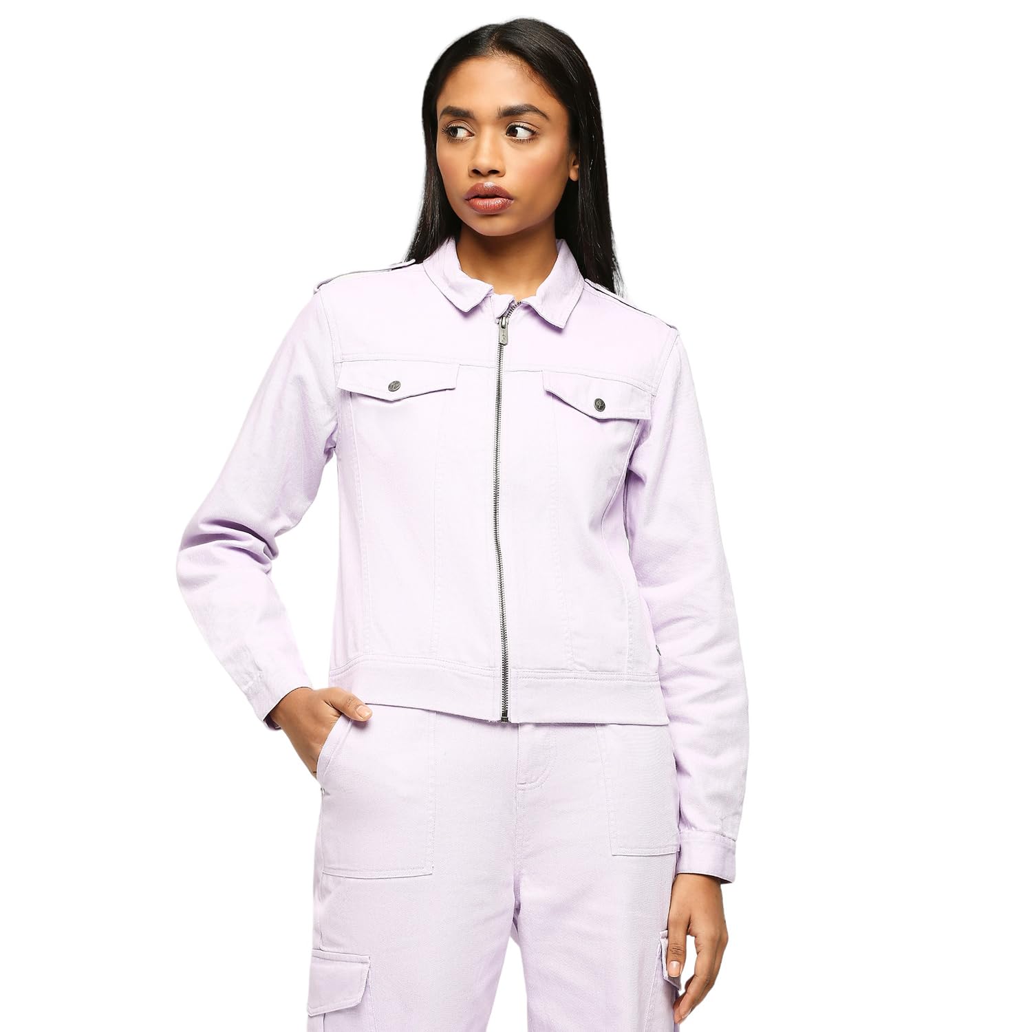 Pepe Jeans WomenS Solid Regular Fit Shirt (Pl304779_Lilac Purple