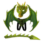 CRTEPST Dragon Costume for Kids Boys Girls, Dragon Wing Tail Mask Set,Halloween Dinosaur Cosplay Set for Child (Green)