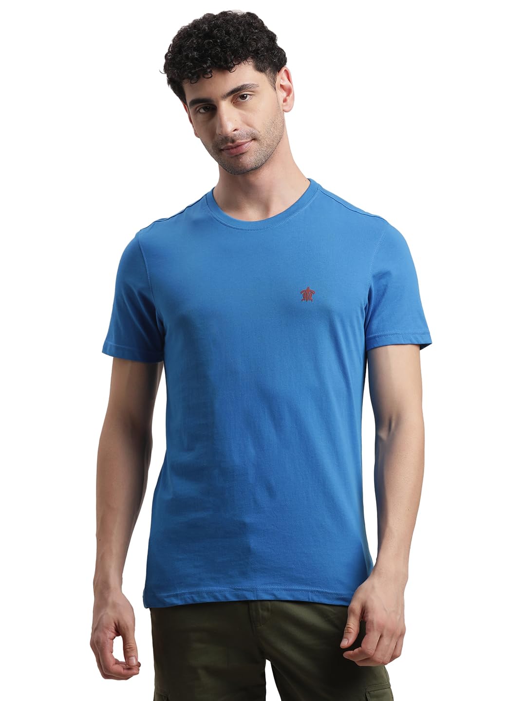Turtle Men Cotton Blue Solid Crew Neck T-Shirt