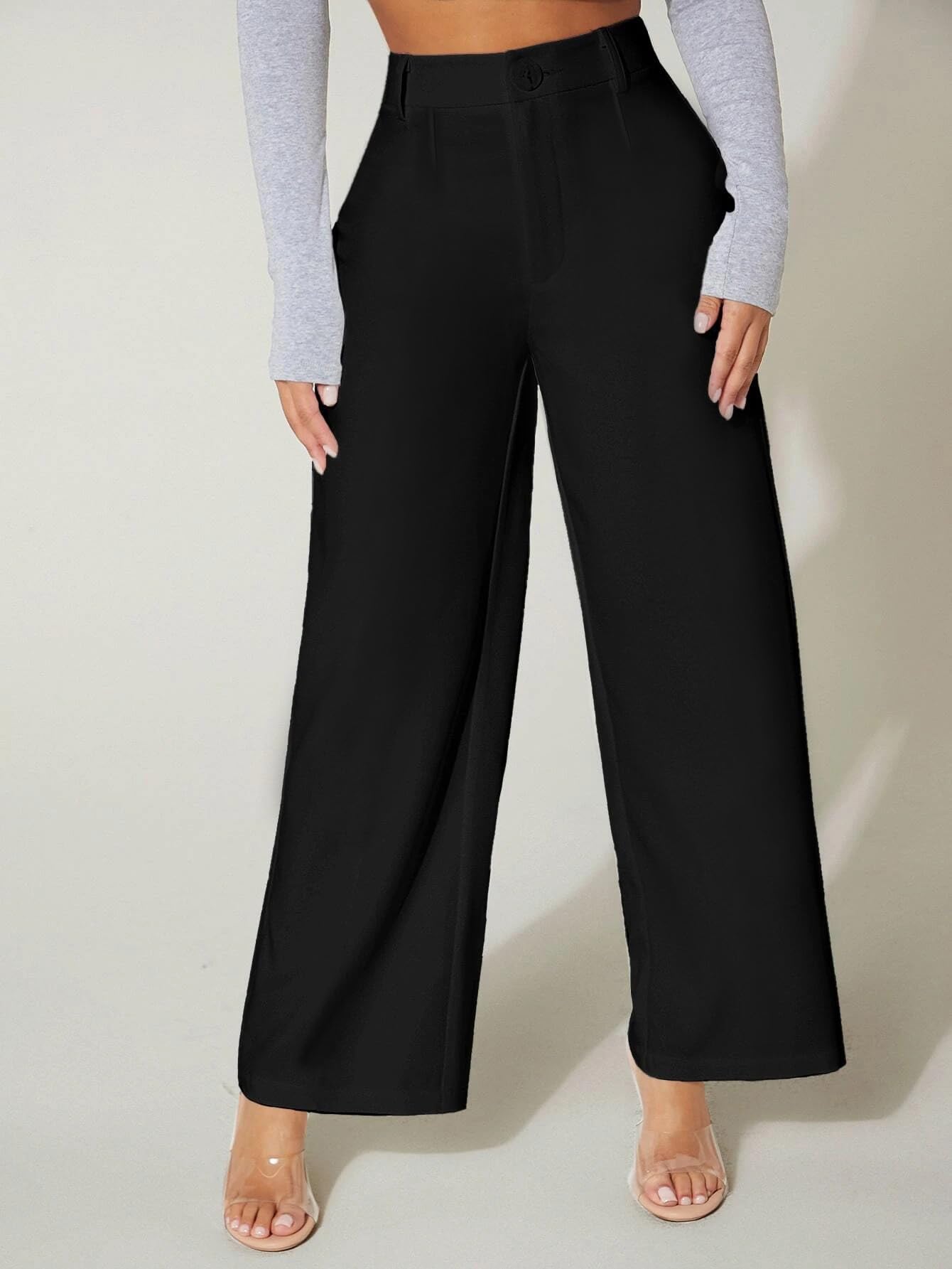 Toochki Loose Women Black High Rise Full Length Wide Leg Formal Trousers