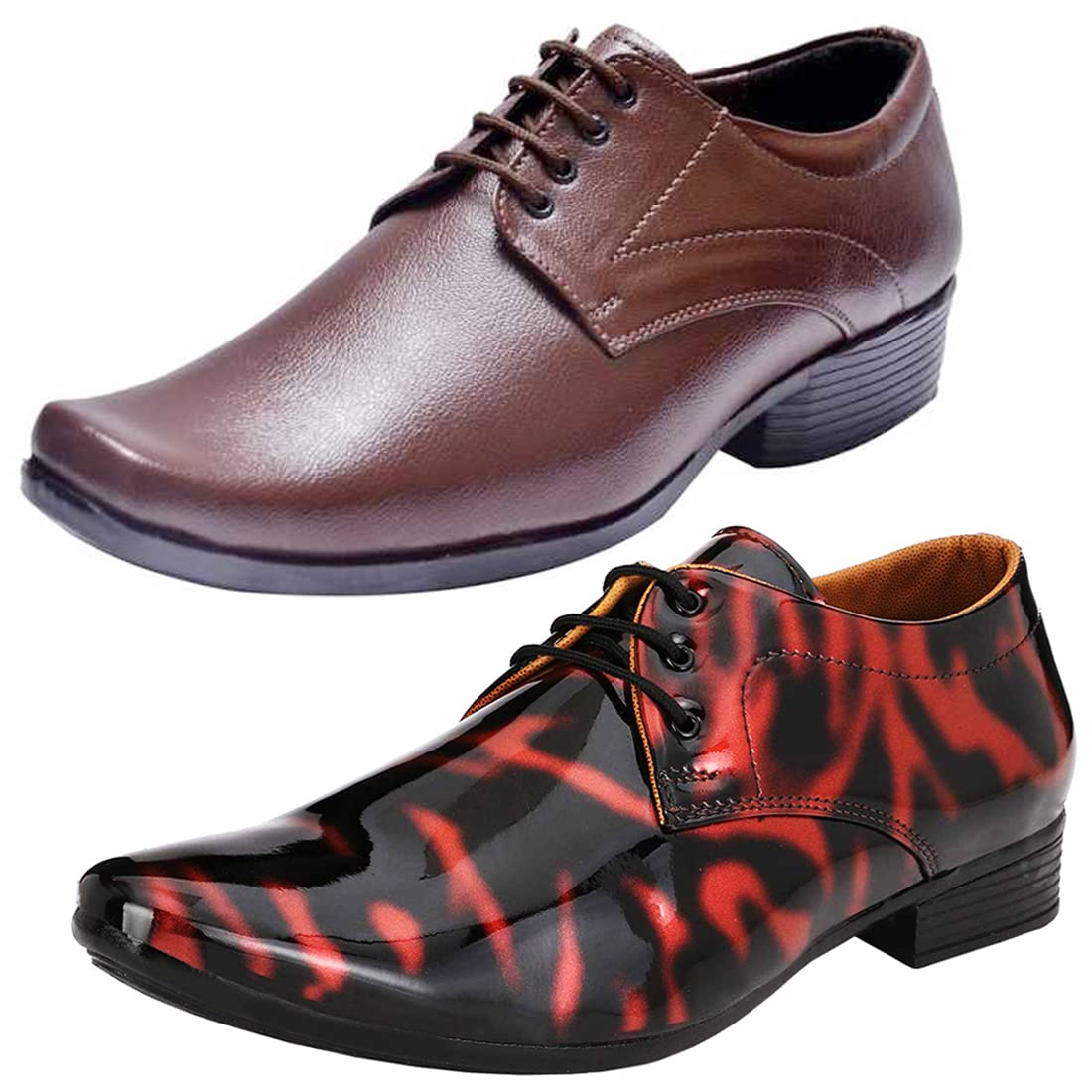 Latest Trendy Formal Shoes/Party Shoes/ 2 Shoes Combo with Free Belt for Men and Boys (BAZAAR7769_VTR01BlkRed004Brwn1Blk) M 9