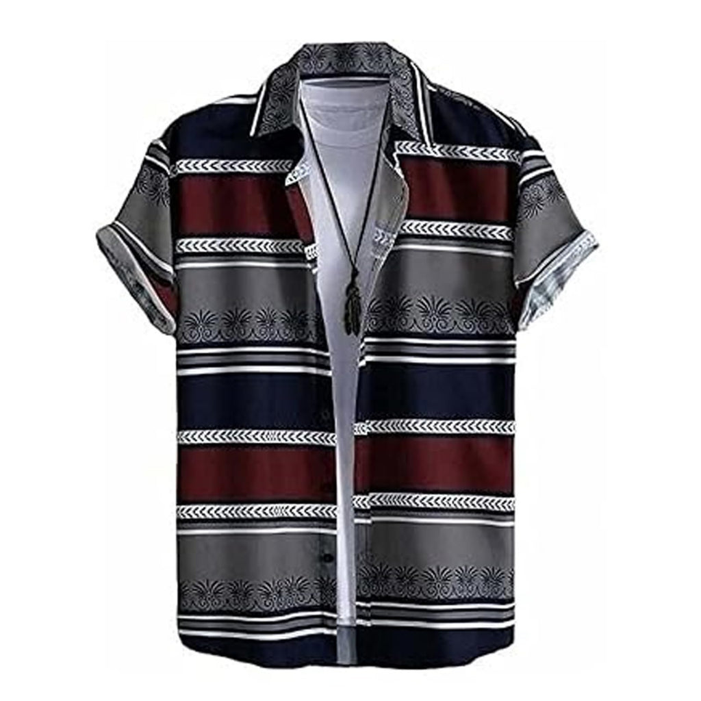 Rebelify MenS Lycra Bland Shirt With Half Sleeves Button Down Closure Round Collar Neck Printed Pattern Relaxed Fit And Standar