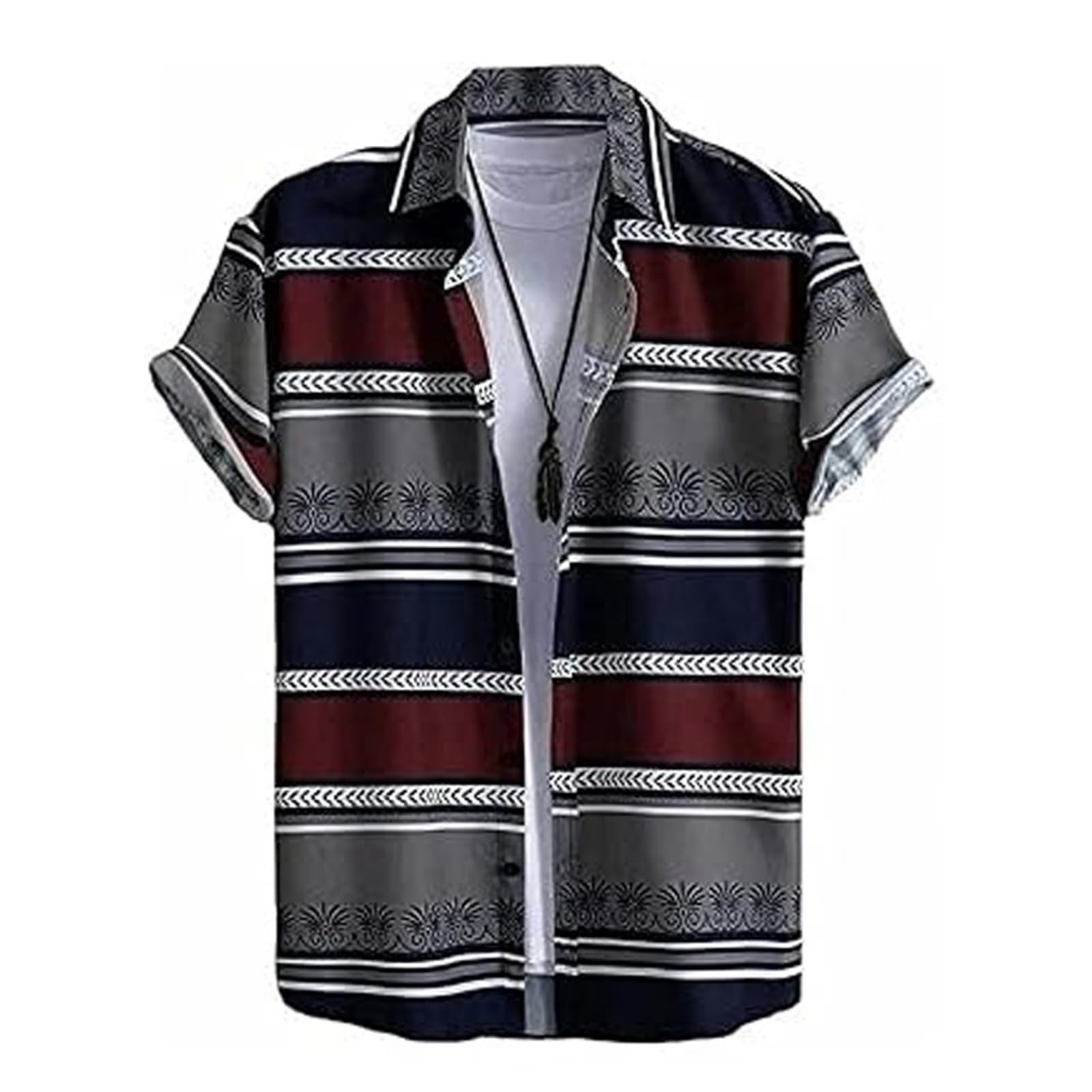 Rebelify MenS Lycra Bland Shirt With Half Sleeves Button Down Closure Round Collar Neck Printed Pattern Relaxed Fit And Standar