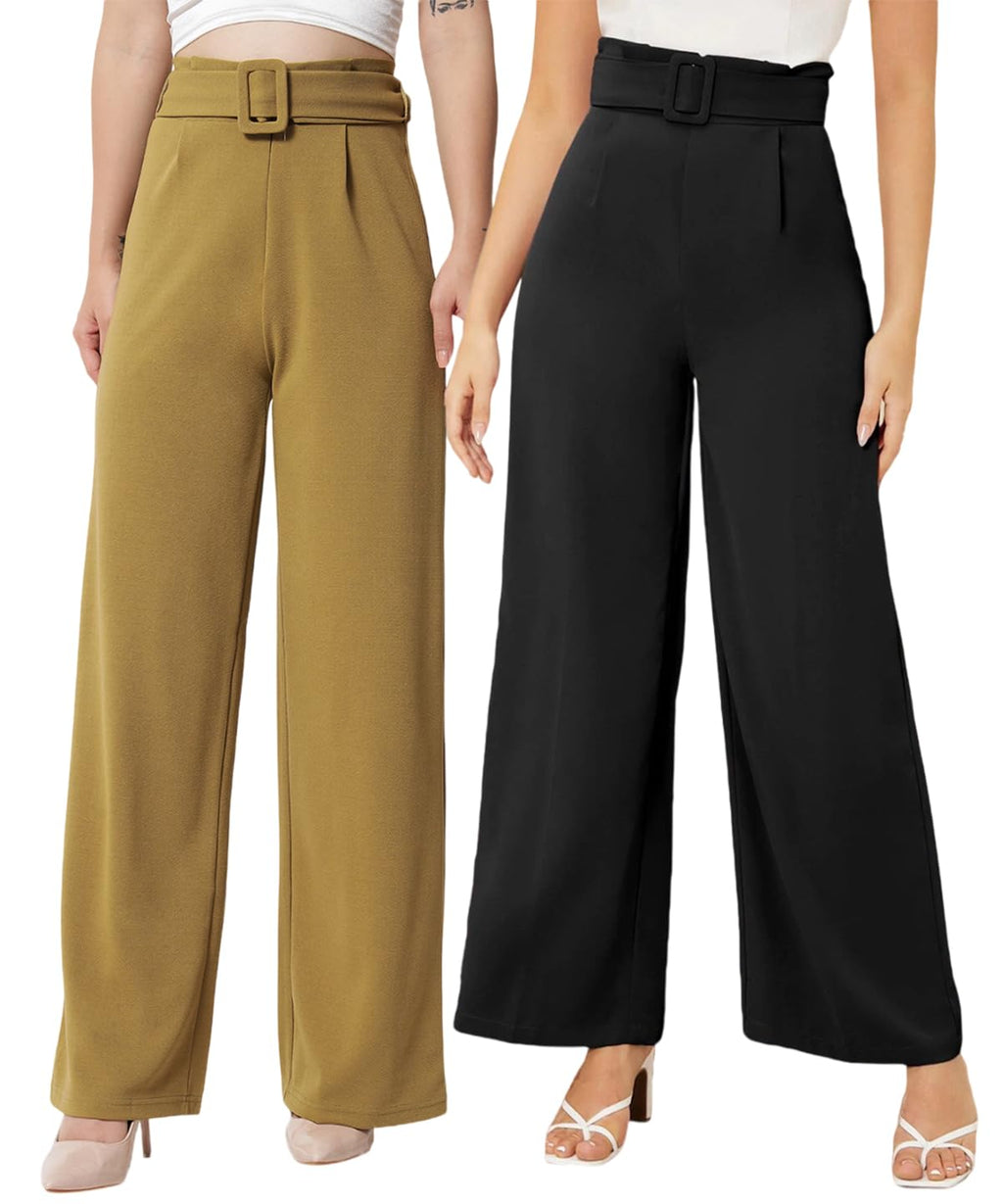 Kotty Pack Of 2 Women Flared Fit Multicolor Viscose Rayon Trousers