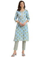Rangita Light Blue Cotton Printed Straight Kurta With Pant | Kurta Set For Women_3Xl