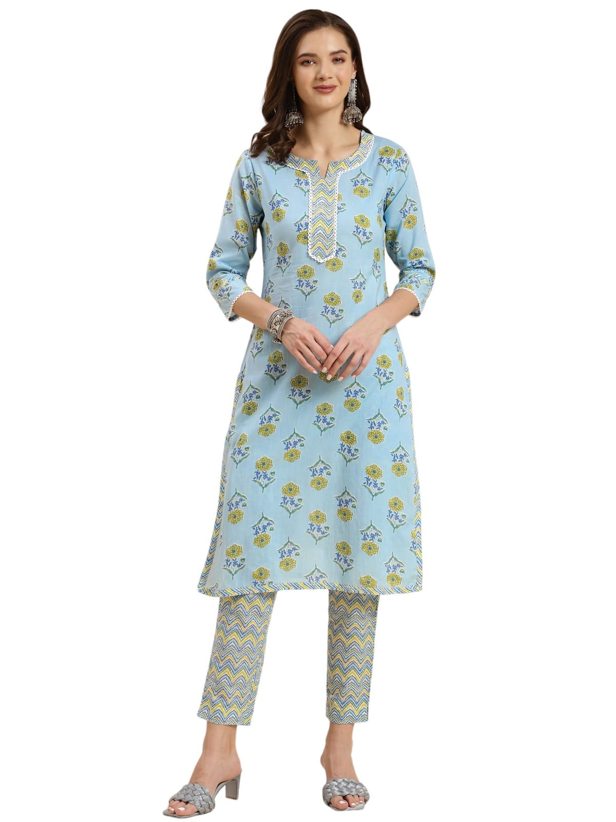 Rangita Light Blue Cotton Printed Straight Kurta With Pant | Kurta Set For Women_3Xl