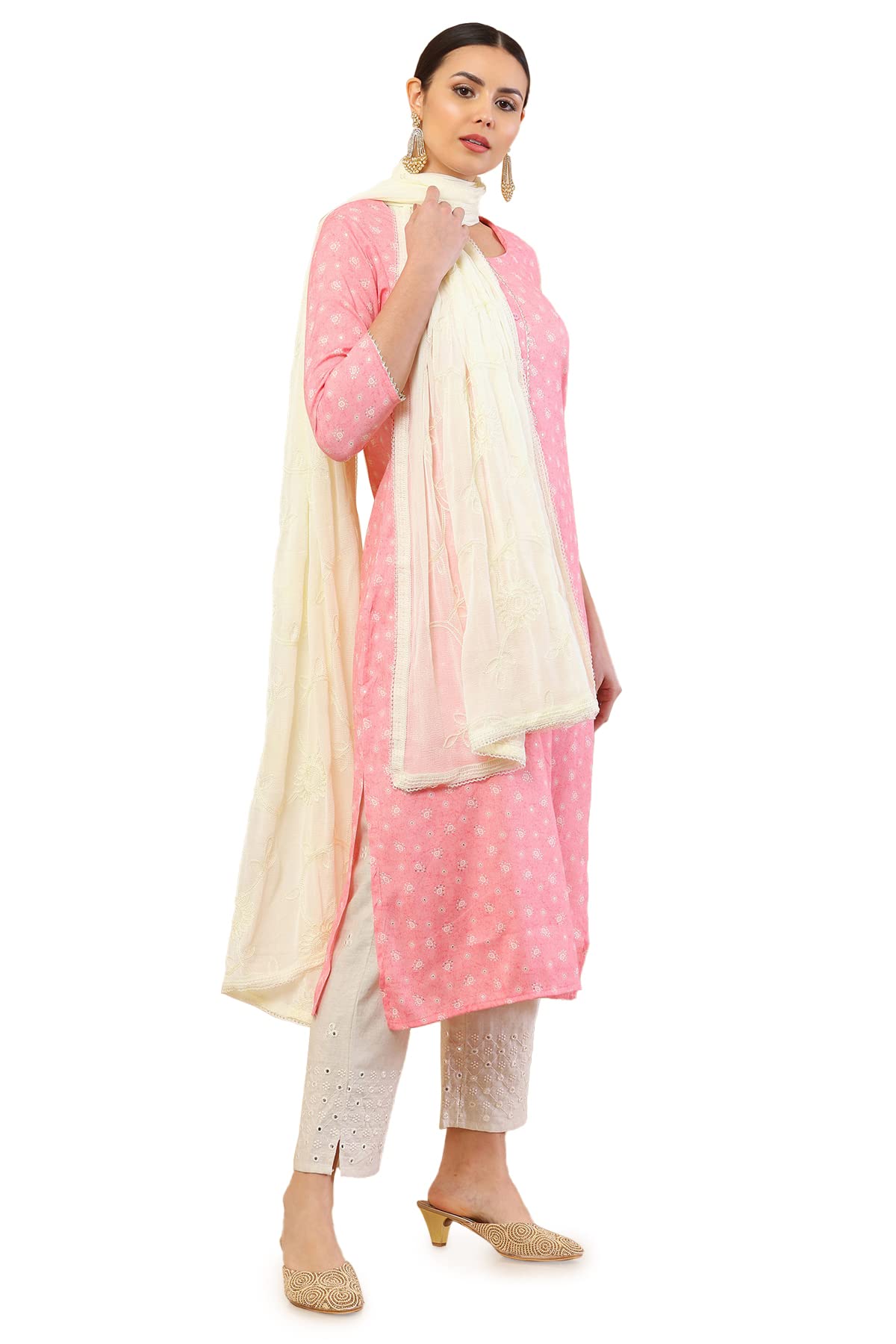 Soch Women Chiffon Dupatta with Floral Embroidery