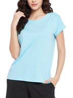 Clovia Womens Cotton Chic Basic Short Sleeves T-Shirt (LT0146P03_Blue_S)