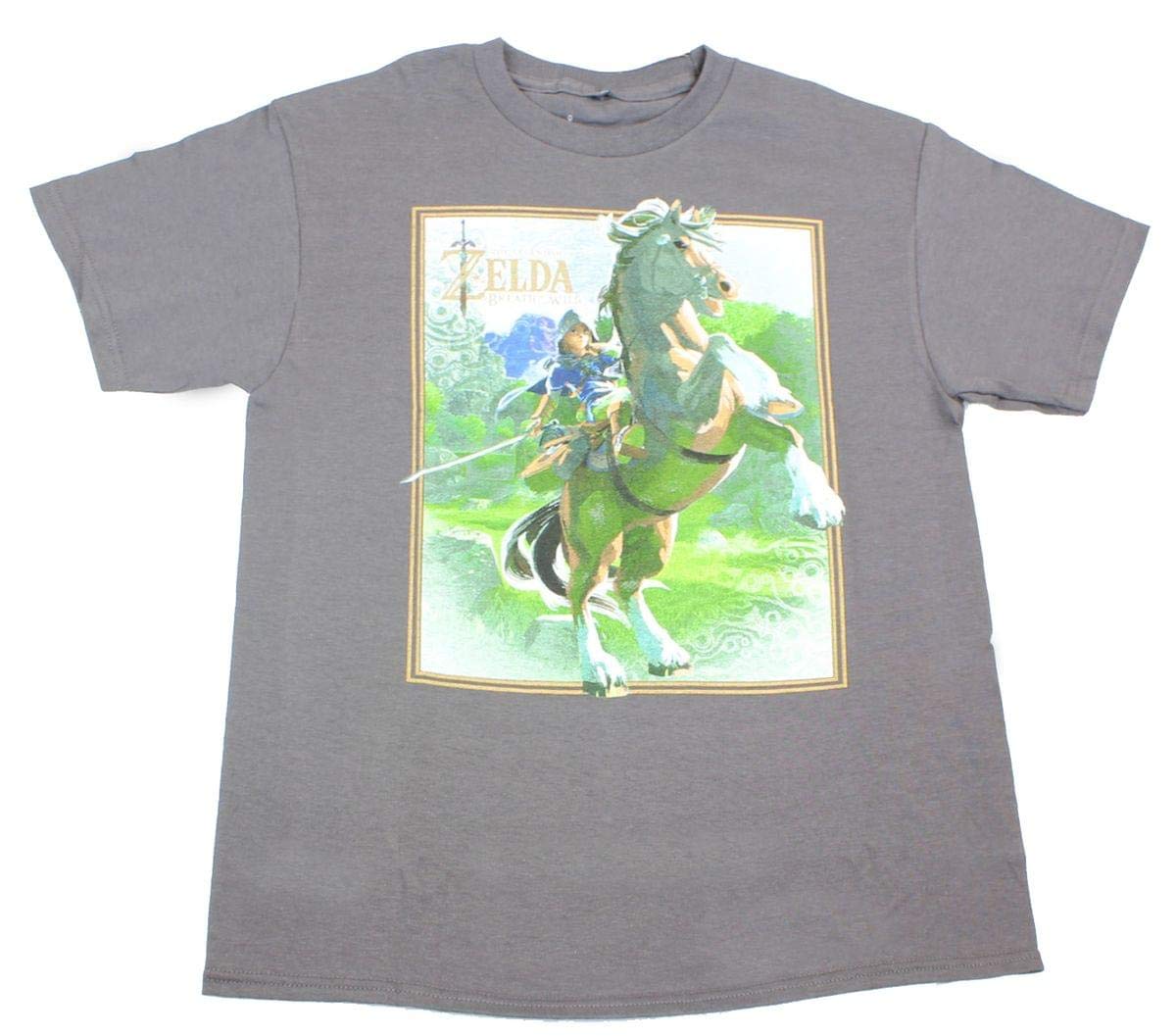 Legend of Zelda: Breath of The Wild Link on Horse Grey Youth T-Shirt: Large