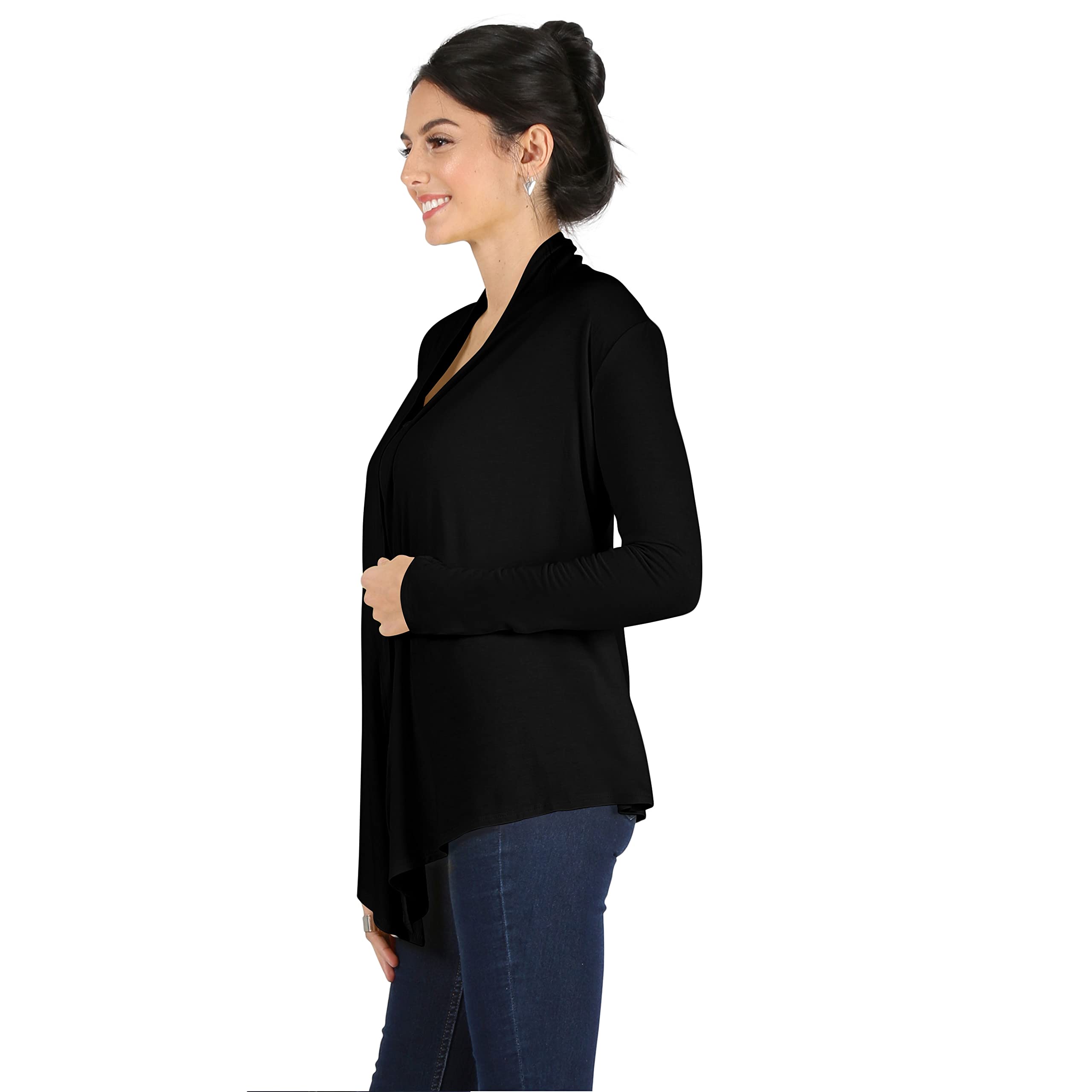 Womens Open Drape Cardigan Reg and Plus Size Cardigan Sweater Long Sleeves - USA XX-Large Black